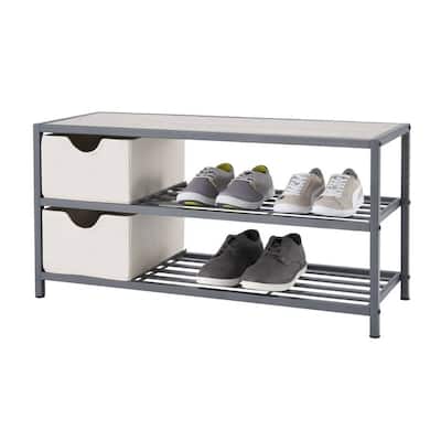 TRINITY 3-Tier Slate Gray Shoe Bench w/ Baskets