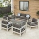 preview thumbnail 2 of 29, Cape Coral Outdoor 7-piece Chat Set with Fire Table by Christopher Knight Home Grey+LightGrey