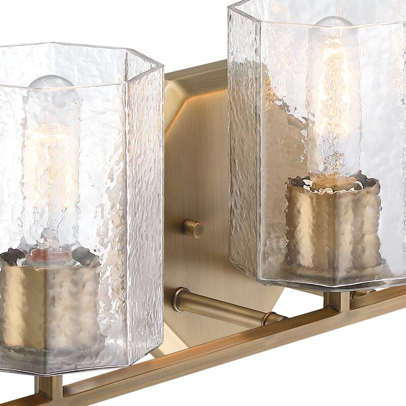 Haven 24 in. 3-Light Old Satin Brass Vanity Light with Clear Rippled Glass Shades for Bathrooms
