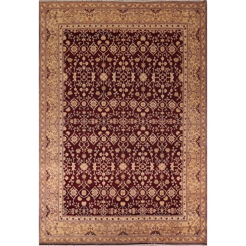 All-Over Floral Red Agra Indian Area Rug Handmade Wool Carpet - 9'0" X 12'3"