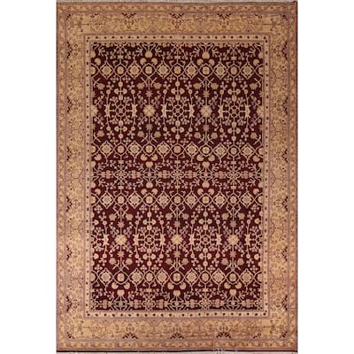 All-Over Floral Red Agra Indian Area Rug Handmade Wool Carpet - 9'0" X 12'3"