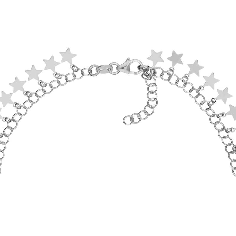 Curata 925 Sterling Silver Rhodium-plated 10" Hanging Stars Adjustable Anklet