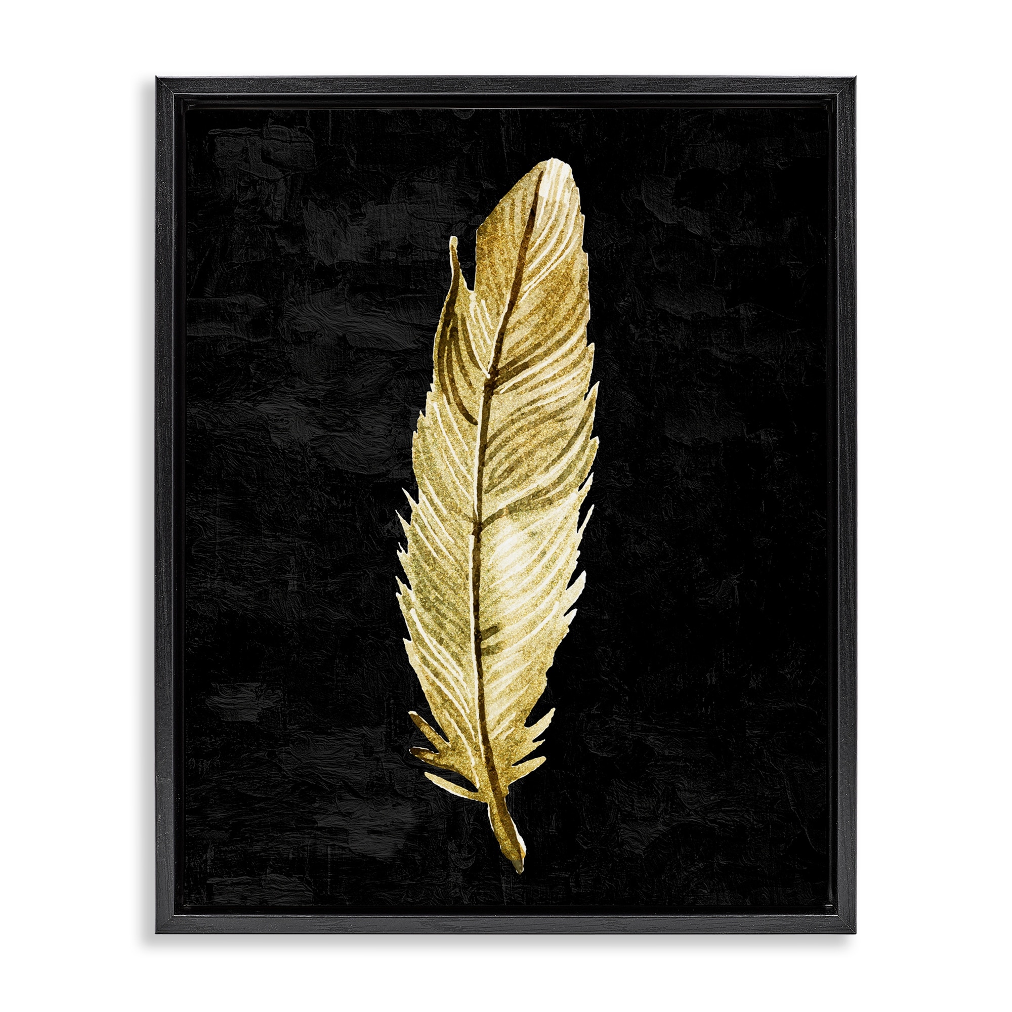 Stupell Curved Feather on Black Framed Floater Canvas Wall Art Design By Kim Allen