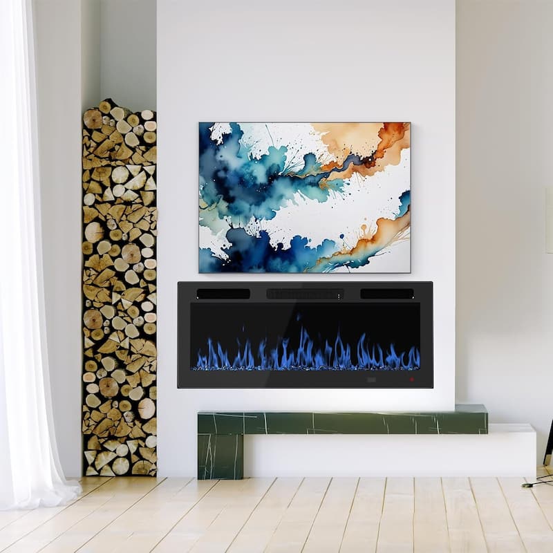 EROMMY Electric Fireplace, Wall Mounted Heater with Remote, 12 Flame Colors & Timer. - 36 inch.