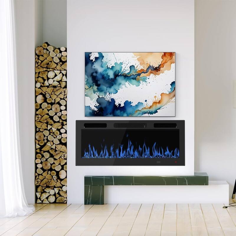 EROMMY Wall Mounted Electric Fireplace Heater with Remote, 12 Flame Colors & Timer