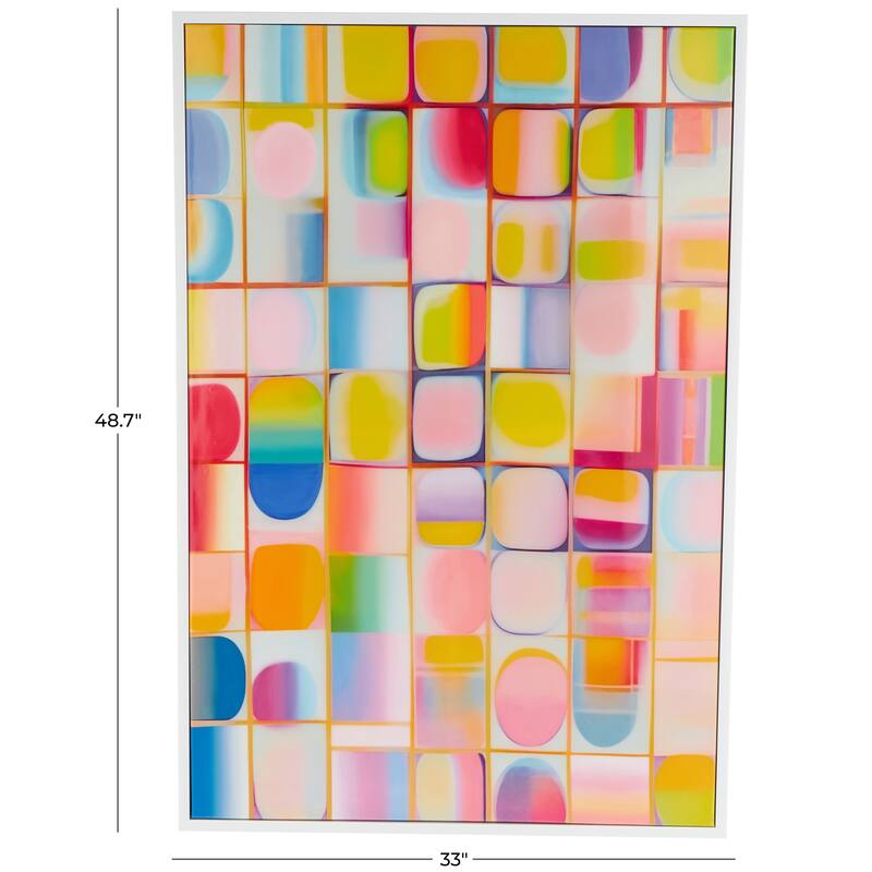 Canvas Geometric Ombre Square Pop Art Framed Wall Art with White Frame - Multi Colored - Roche River Decor