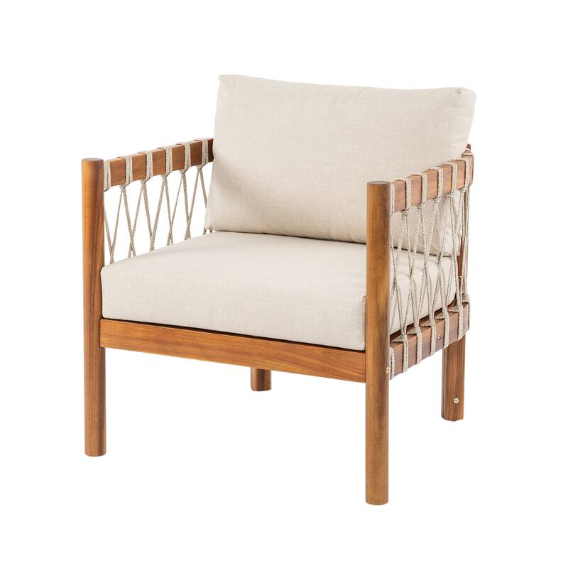 Scott Living Coastal Haven Outdoor Chair Acacia Wood with Beige Cushions