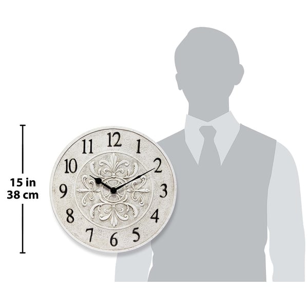 dimension image slide 1 of 2, Blanc Fleur Wall Clock - 15 x 1.38 x 15