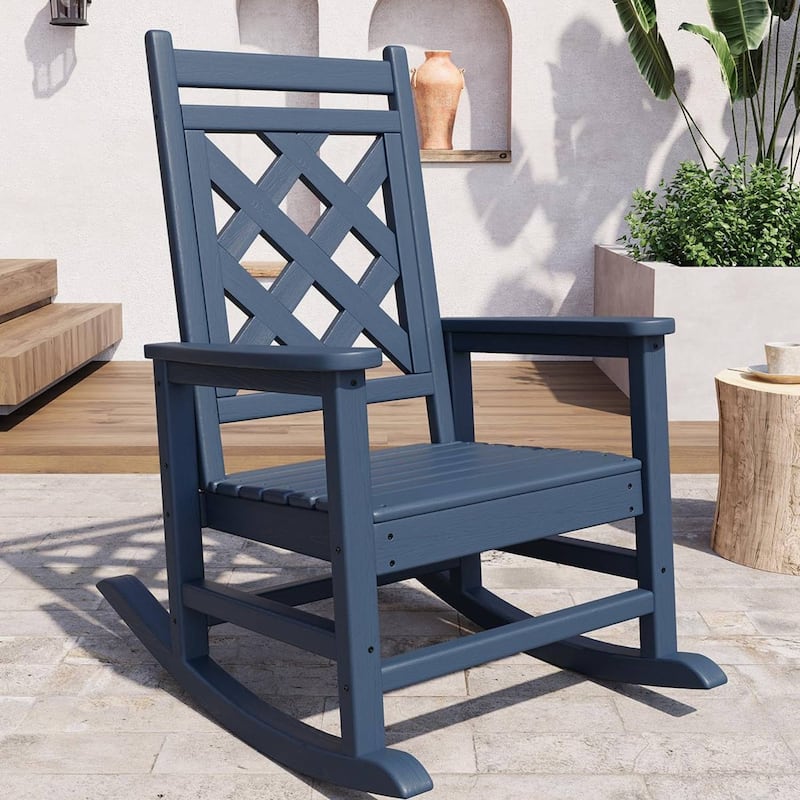 Patio Adirondack Outdoor Rocking Chair, Fire Pit Chair for Porch, Deck, Lawn - N/A - Blue