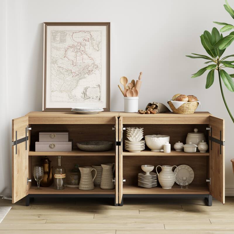 WAMPAT Storage Cabinet, Modern Sideboard with Adjustable Shelf and Metal Base