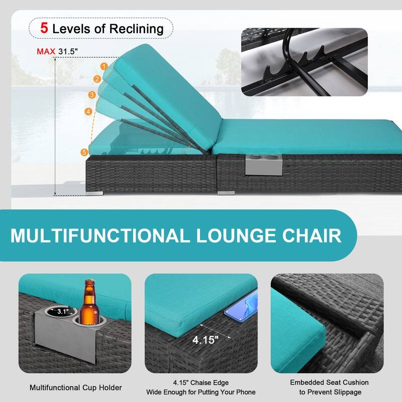 FINCATI Outdoor Patio Wicker Furniture Chaise Lounge Chair Set with Cushion Pool - N/A