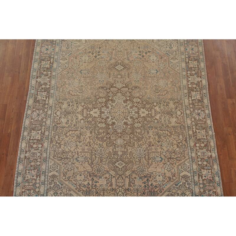 Geometric Tabriz Distressed Persian Rug Hand-knotted Wool Carpet - 6'7" x 9'0"