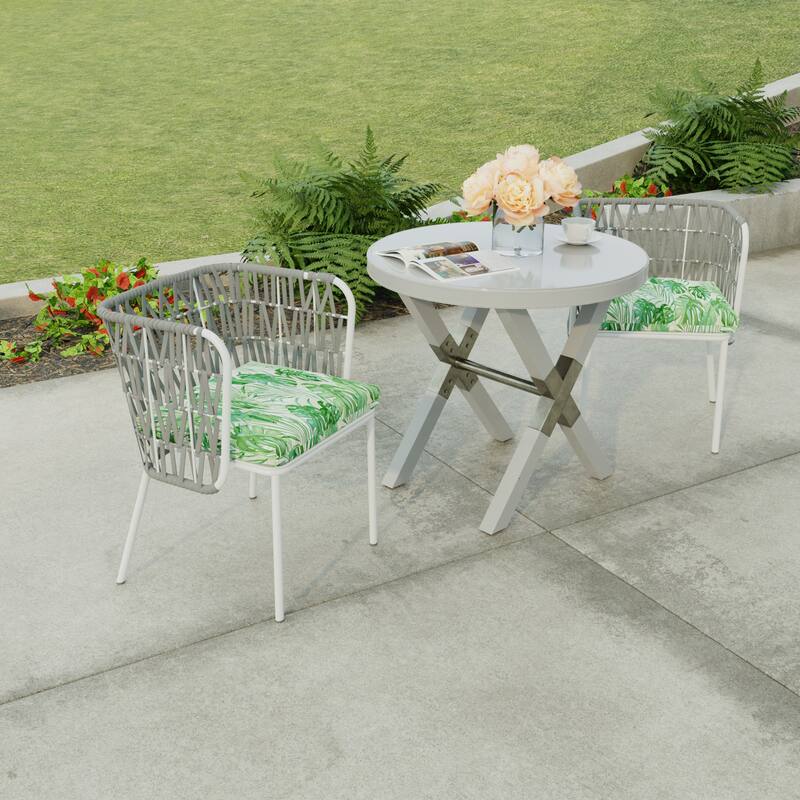 19" x 17" Green Tropical Outdoor Seat Cushion with Ties - Set of 2 - 19" W x 17" L x 2" H - Bryann Tortoise