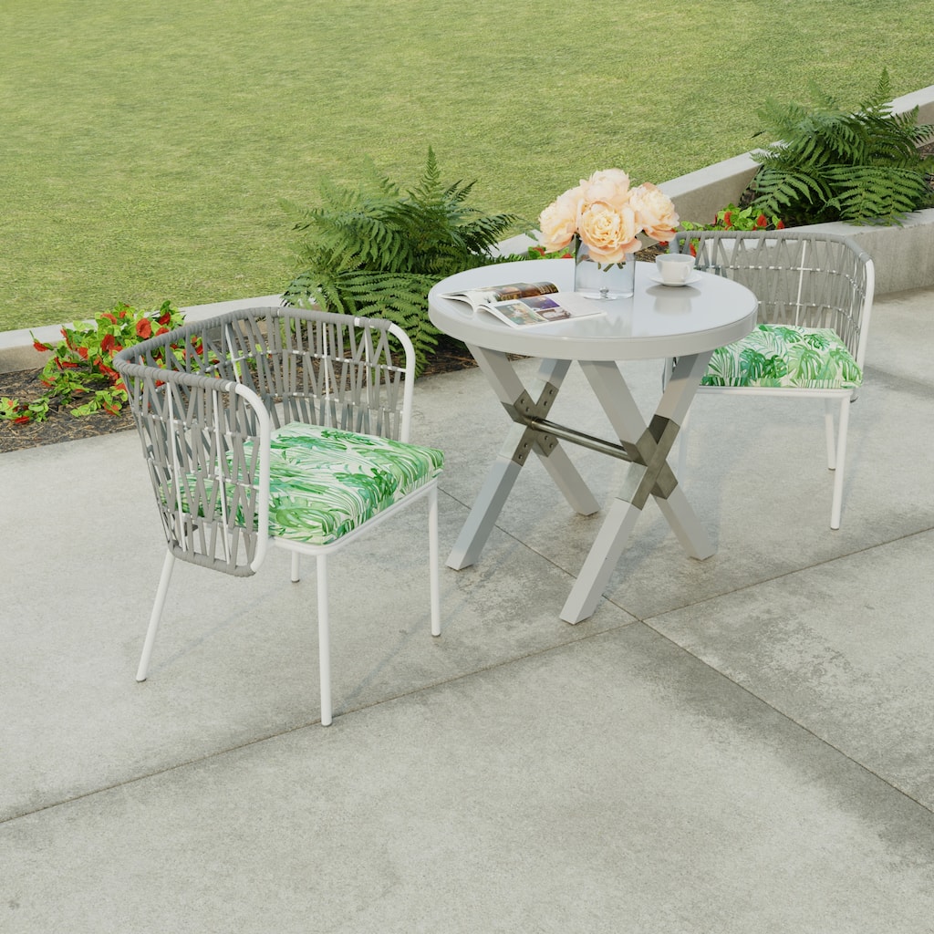 19" x 17" Green Tropical Outdoor Seat Cushion with Ties - Set of 2 - 19" W x 17" L x 2" H