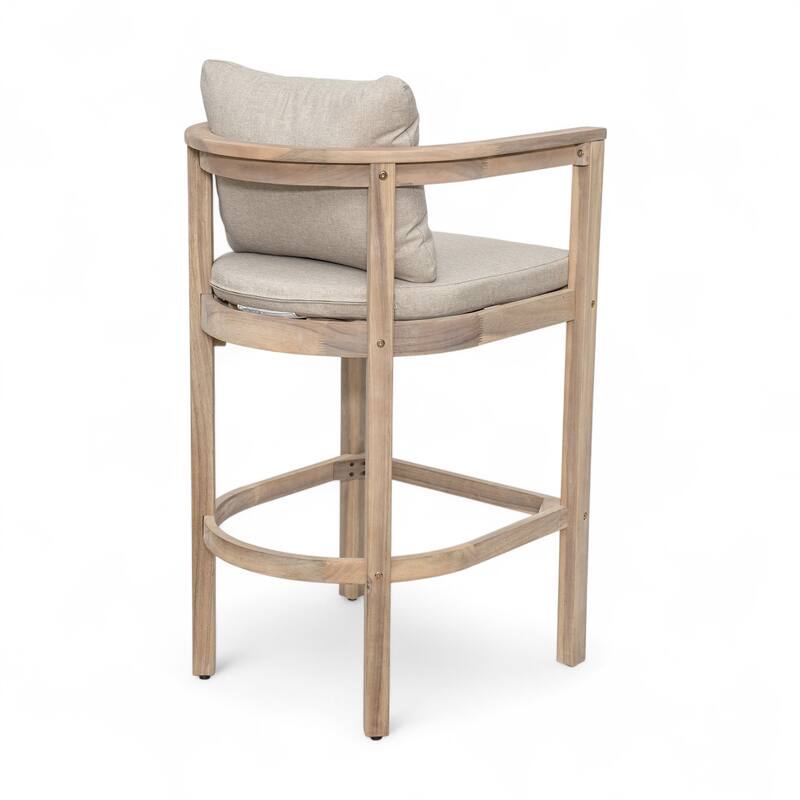 Christopher Knight Home - Abaco Outdoor Barstool Set of 4, Teak Finish Acacia Wood Frame with Beige Cushions.