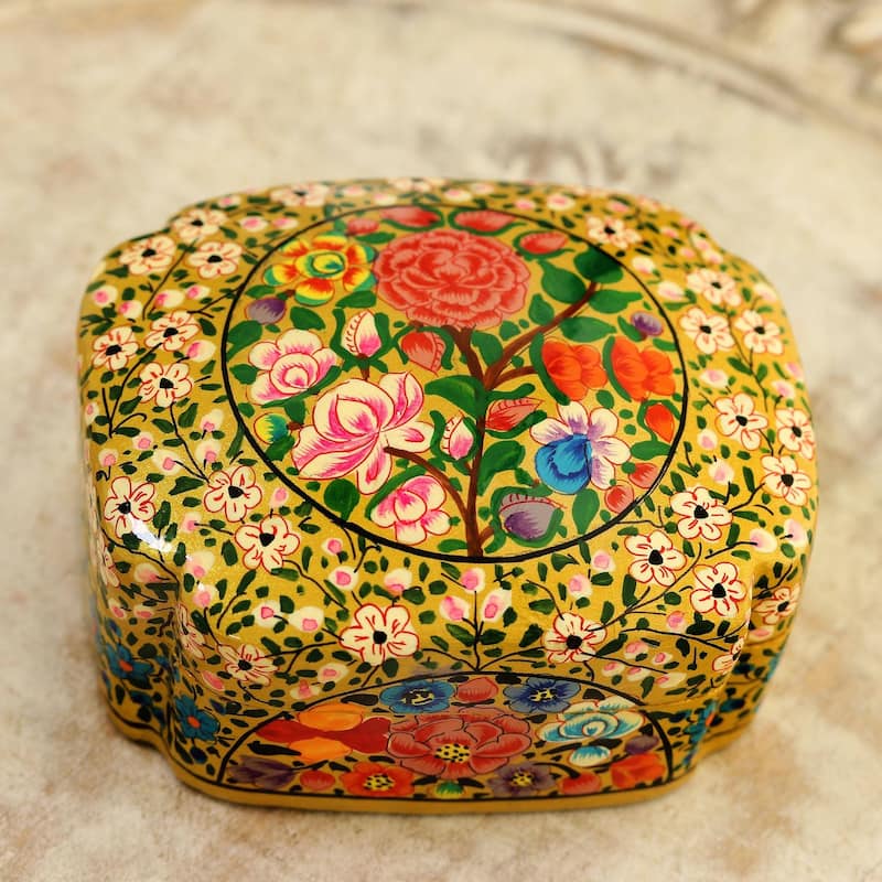 Novica Handmade Kashmir Garland Papier Mache Decorative Box