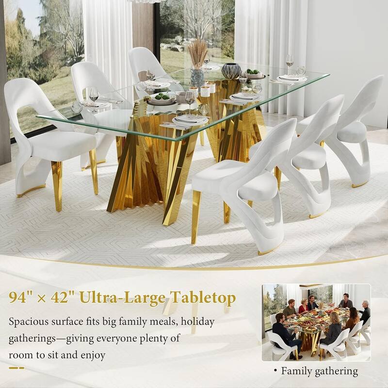 78 inch and 94 inch Glass Dinner Table Falcone Kitchen and Dining Table