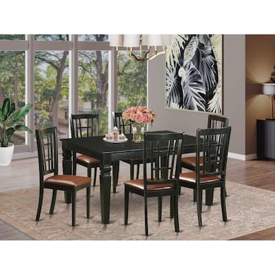 HomeStock 7-Piece Rectangle Black Finish Solid Wood Top Dining Table with 6 Chairs with Lattice Back