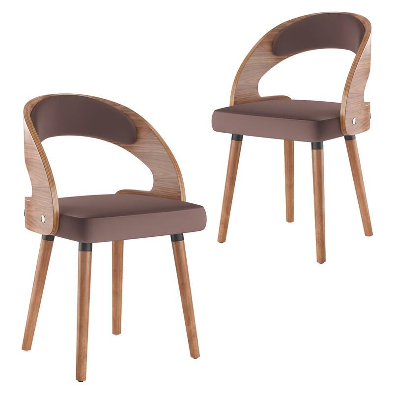 Modern Upholstered Dining Chairs with Curved Backrest (Set of 2) - Dark Brown