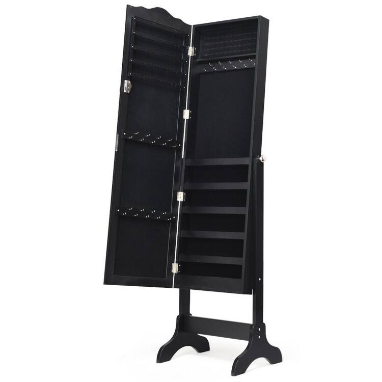 Mirrored Lockable Jewelry Cabinet Armoire Organizer Storage Box - 18.5" x 14.5" x 63.5" ( L x W x T )