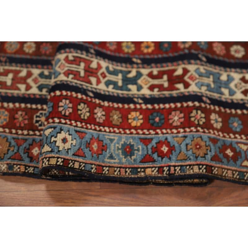 Pre-1900 Antique Kazak Vegetable Dye Foyer Rug Handmade Wool Carpet - 3'10" x 5'5"