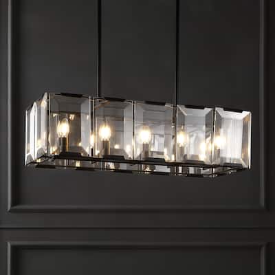 SAFAVIEH Couture Merissa Crystal Linear Chandelier - 34.5 IN W x 14.5 IN D x 18 / 48 IN H