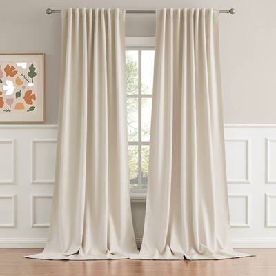 Cream Beige Curtains 108 Inch Length Back Tab Pocket Blackout Window Drapes Darkening Curtains(52 x 108 Inches Long,2 Panels)