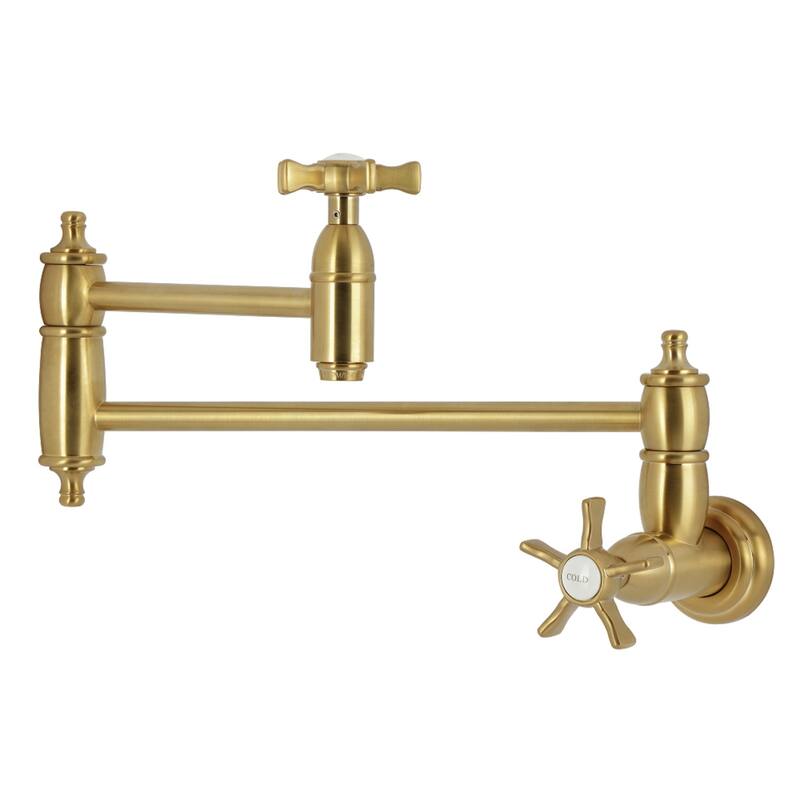 Kingston Brass Essex Double-Handle Wall-Mount Pre-Rinse Bridge Kitchen Faucet - Brushed Brass