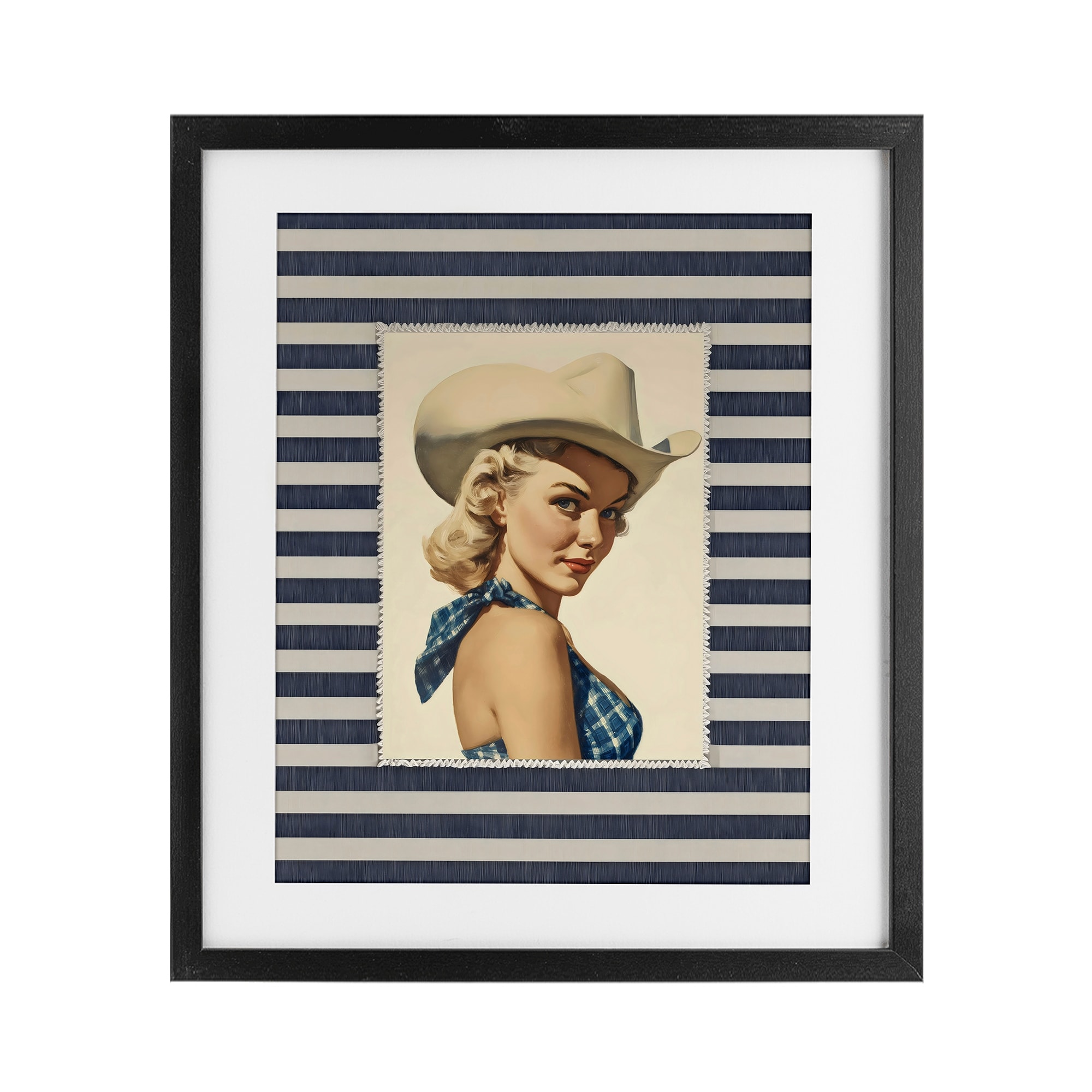 Stupell Retro Cowgirl Stripes Under Glass Framed Design By Arlington Prints