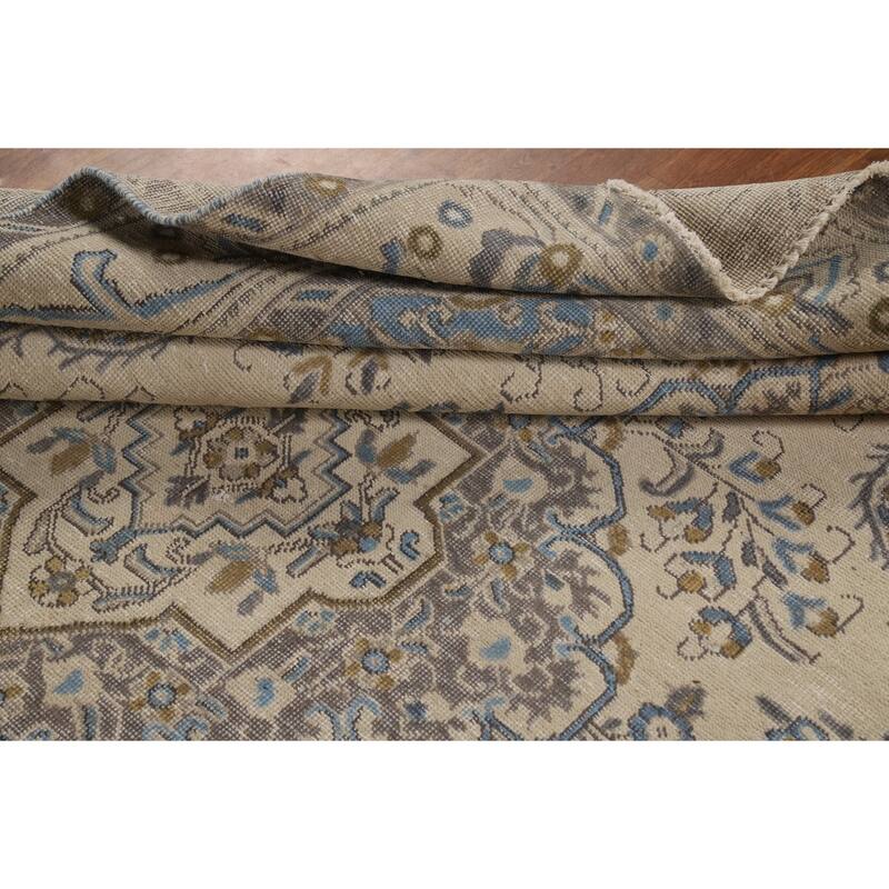 Tabriz Persian Area Rug Traditional Beige Handmade Wool Carpet - 6'9"x 9'1"