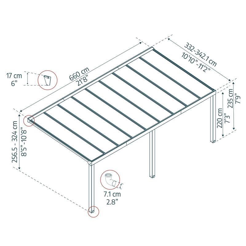 Stockholm 11ft. Gray/Clear Aluminum Patio Cover