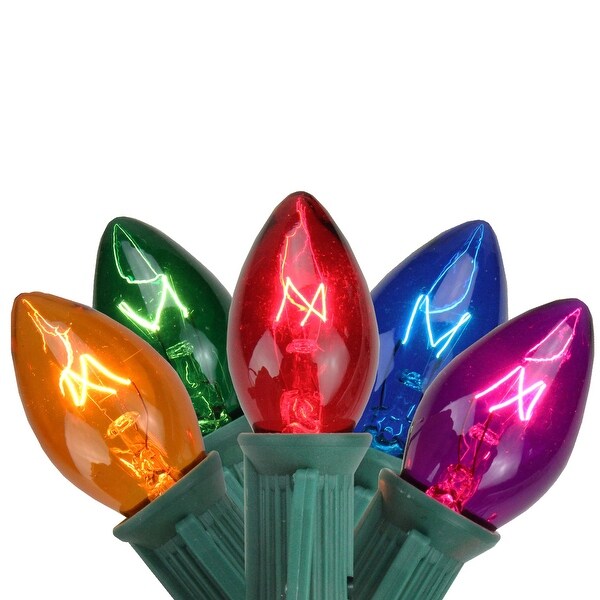 Set Of 25 Transparent Multi Color C7 Christmas Lights 24 Ft Green Wire