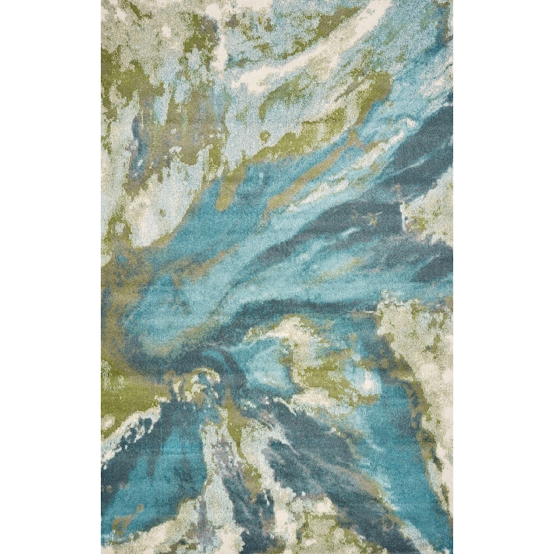 Porch & Den Hamlet Teal Abstract Marbled Rug - 5' x 7'6" - Teal
