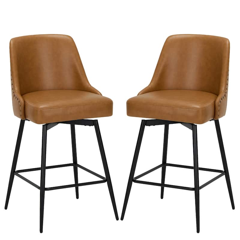 RENEWLINE Adjustable Height Swivel Bar Stools with Footrest for 34-40 Inch Counters, Ultra Plush Seat - Set of 2 - Brown