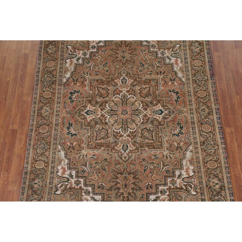 Hand Knotted Oriental 100% Wool Carpet Traditional Floral Oranges & Rust Heriz Area Rug - 9' 9'' X 6' 6''