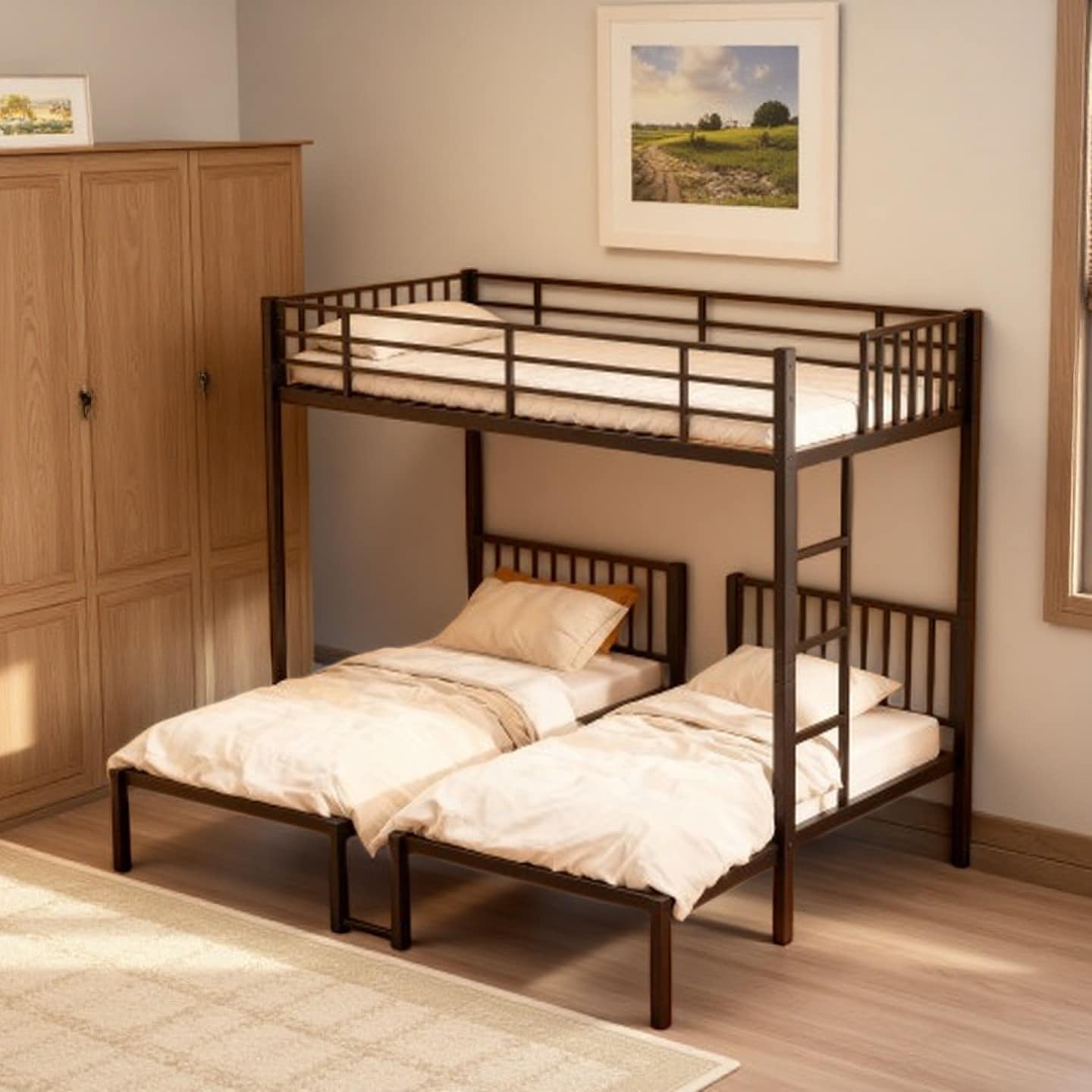 Triple Bunk Bed for Kids, Metal 3-Tier Bed with Detachable Twin Beds with Steel, Rust-Resistant FrameSlats