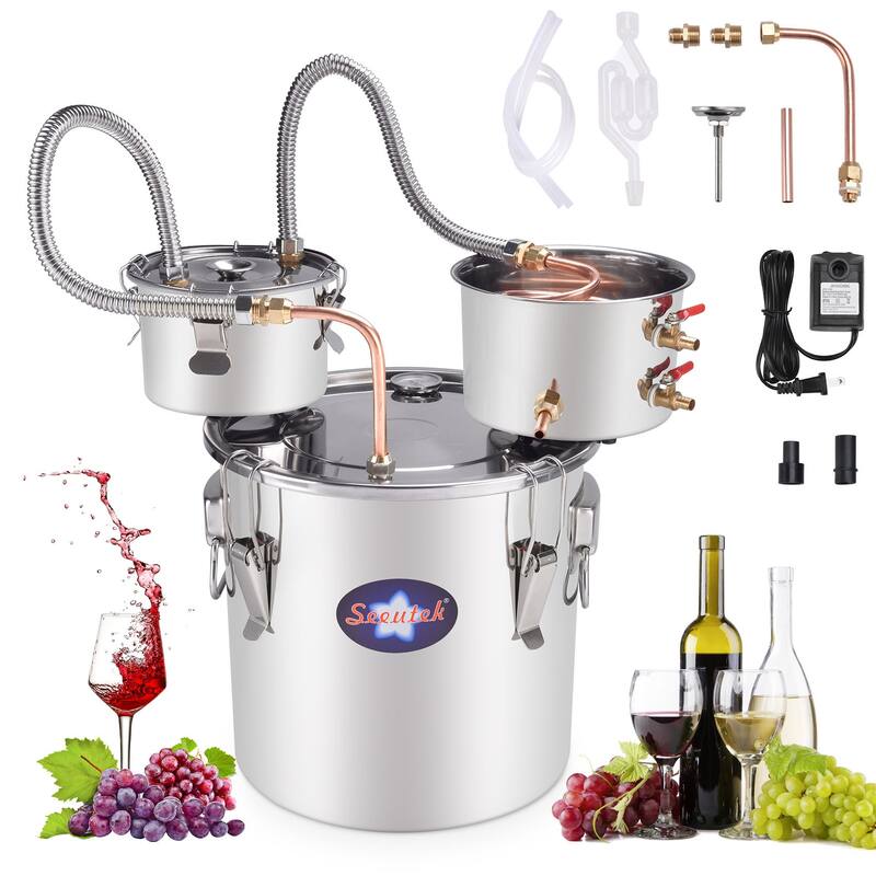 3 Pots Alcohol Still Stainless Steel Alcohol Distiller Copper Tube Spirit Boiler, Home Brewing and DIY Whisky Wine Brandy Making