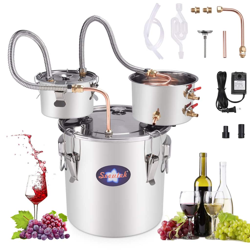 3 Pots Alcohol Still Stainless Steel Alcohol Distiller Copper Tube Spirit Boiler, Home Brewing and DIY Whisky Wine Brandy Making
