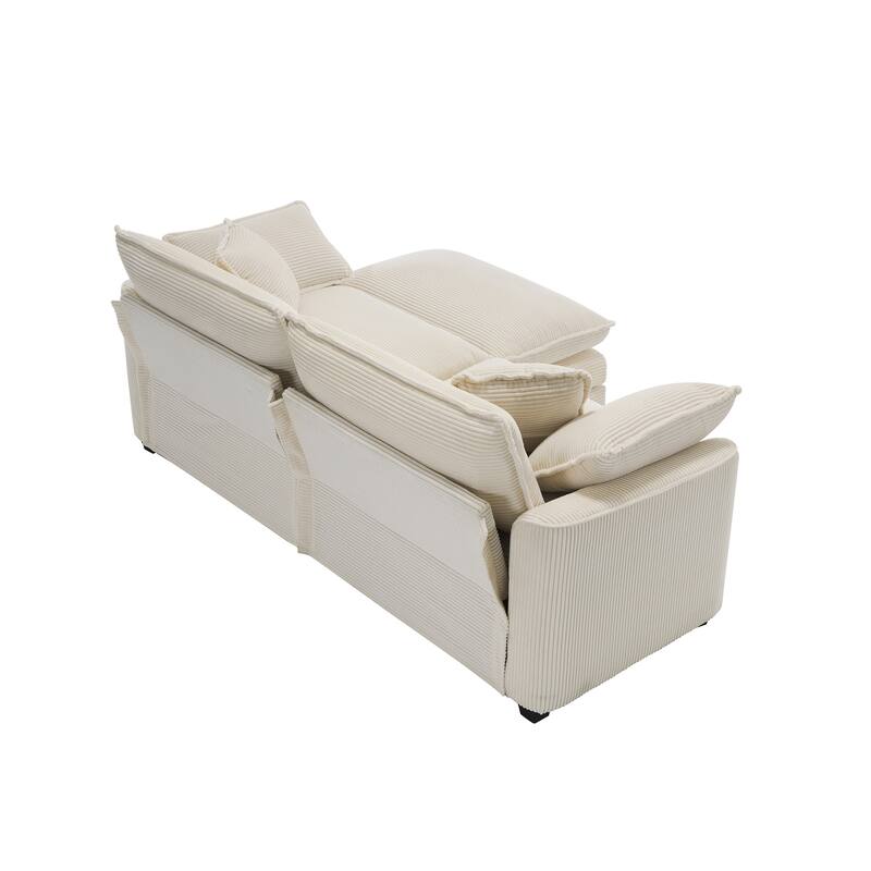 Beige Corduroy Cloud L-Shaped Sectional Sofa with Removable Ottoman and 4 Pillows