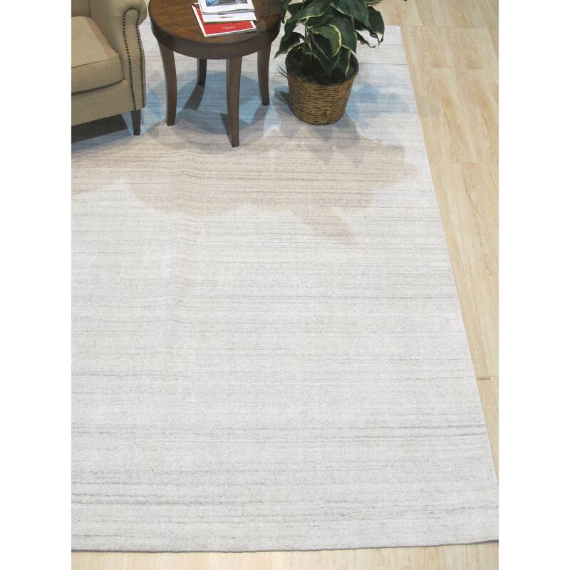 Ivory Handmade Wool & Viscose Transitional Urban Rug, 8' x 10', Soft Elegant Floor Covering - L