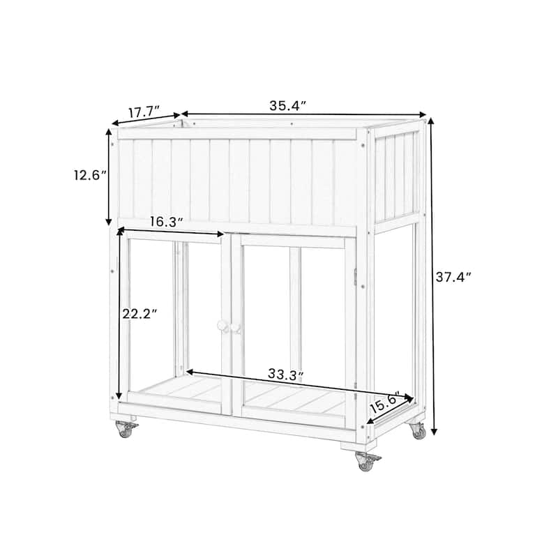 Modern Wood Cold Frame Elevated Garden Bed with 2 Doors Drainage Hole Wheels and Liner, for Indoor Outdoor - 8' x 10'