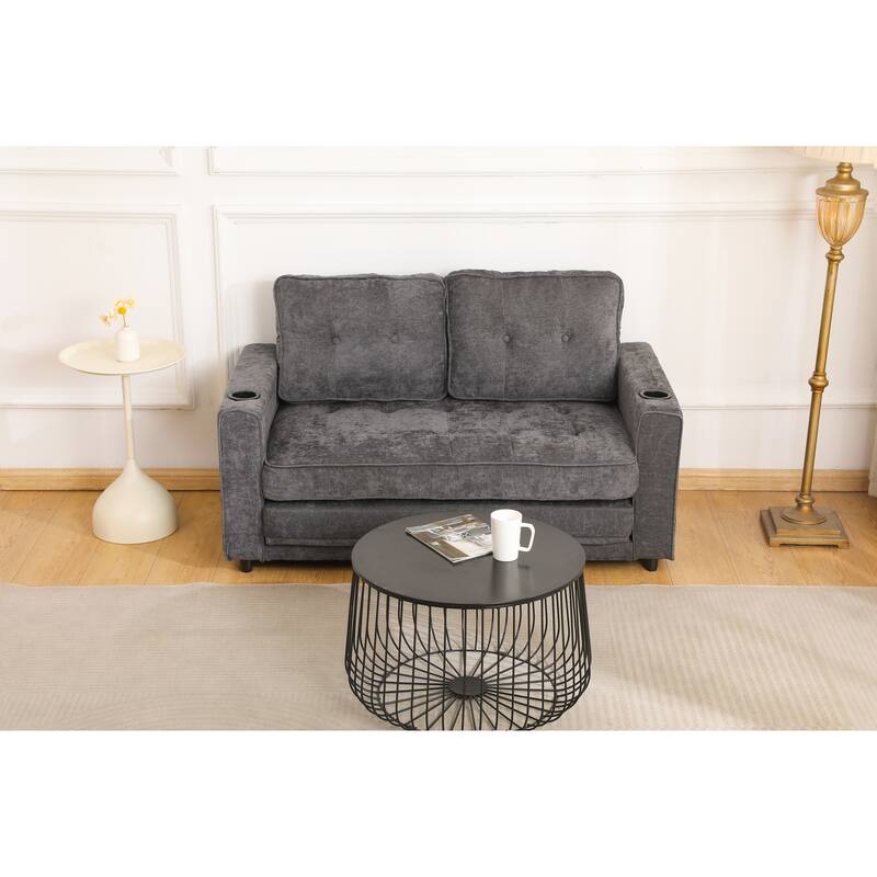 Dark Gray Pull-Out Sofa Bed Convertible Loveseat Sleeper Sofa Couch with Storage Bags for Living Room