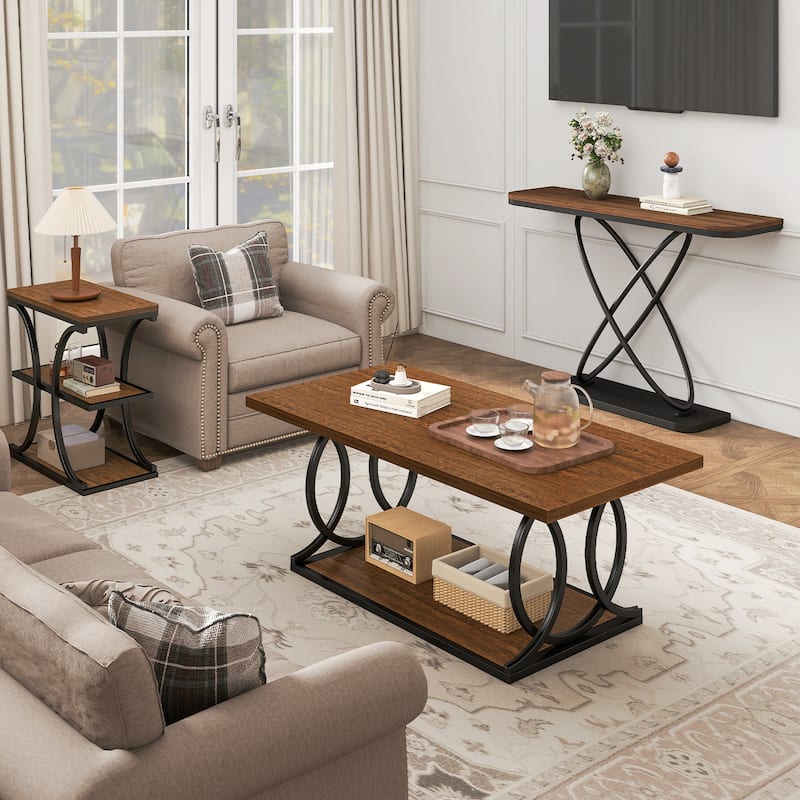 41.7-inch 2-Tier Rectangle Wood Coffee Table for Living Room - 41.7"L x 21.7"W x 17.7"H