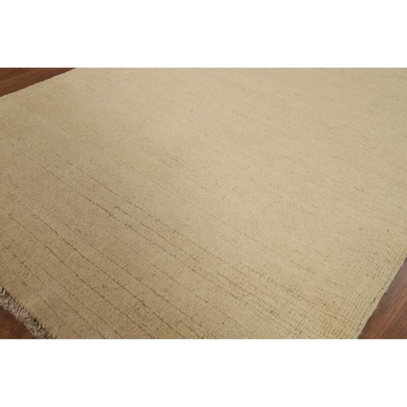Modern Gabbeh Oriental Foyer Rug Hand-Knotted Beige Wool Carpet - 3'0"x 5'0"