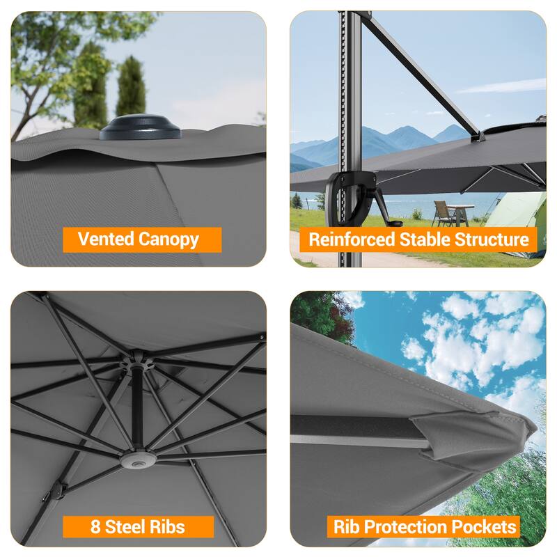 BONOSUKI 10x8FT Cantilever Patio Umbrella 360 Rotation and Canopy