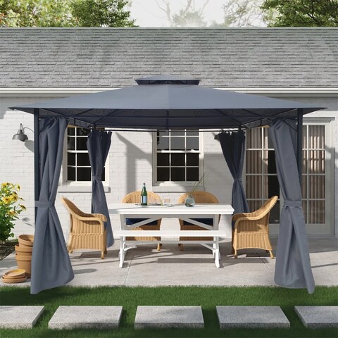 10 ft. x 10 ft. Dark Gray Outdoor Patio Garden Gazebo Canopy Tent,Outdoor Shading