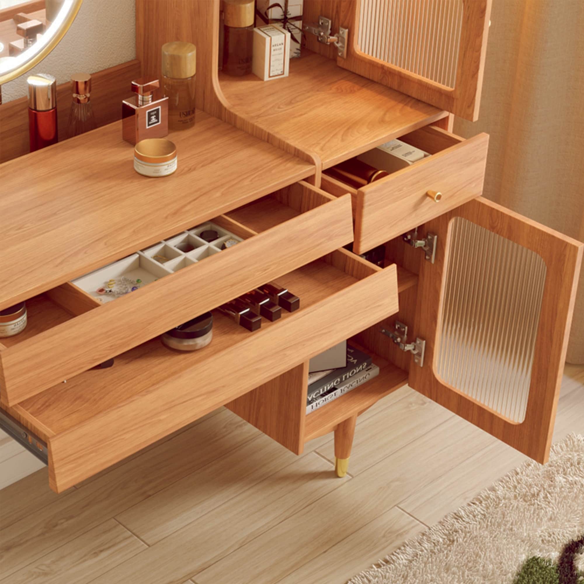JASIWAY Modern Simple Makeup Vanity Dressing Table, Coffee