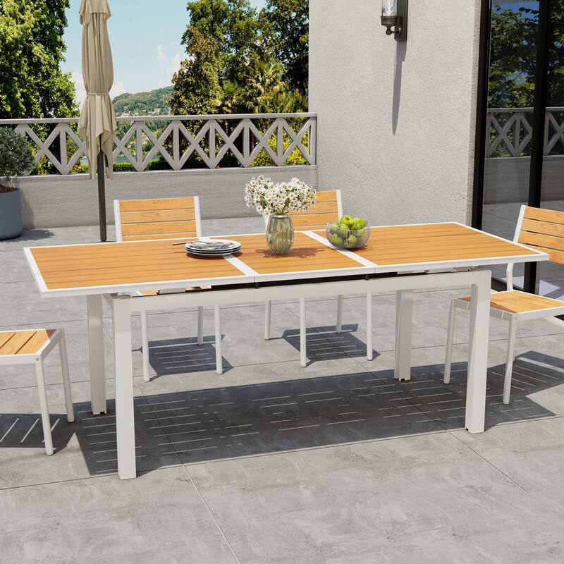Outdoor Extendable Dining Table Aluminum with Extension Leaf - 63.19-83.07" L x 33.66" W x 30.51" H - Brown