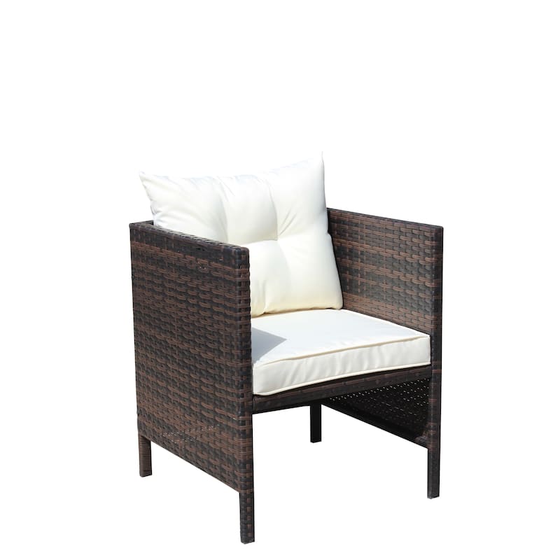 Outdoor Ergonomic Rattan Woven Patio Kitchen Dining Chair with Cushion, Backrest for Dining Room Garden Deck Living Room Porch
