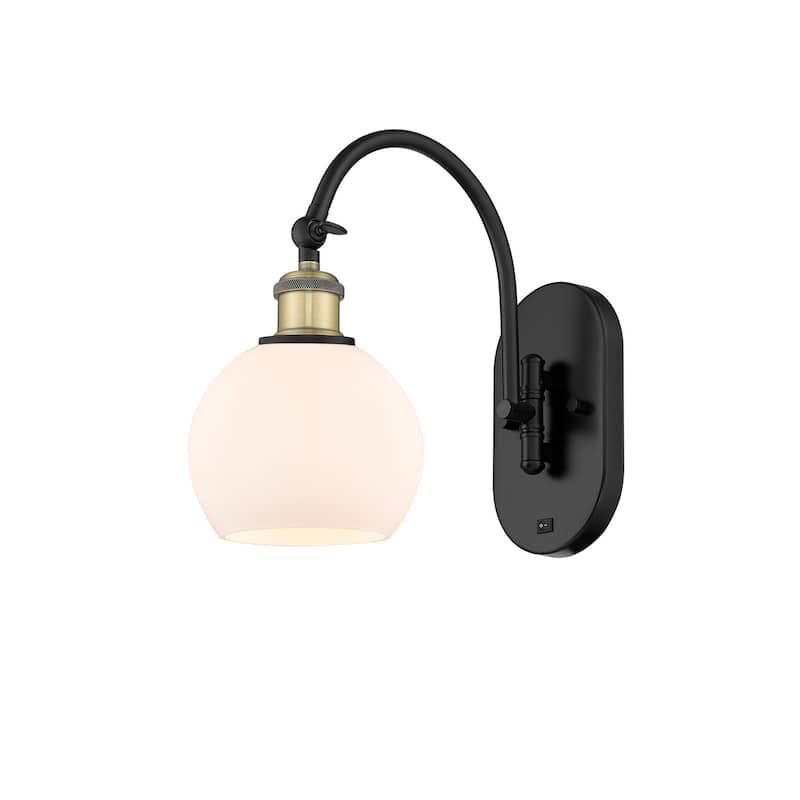 Innovations Lighting 518-1W-12-6 Athens Sconce Athens 12" Tall Wall - Black Antique Brass / Matte White